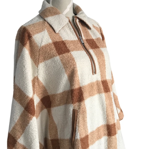 Free Assembly Sweaters - Free Assembly Collared Plaid Half Zip Poncho Size XS/S New With Tag